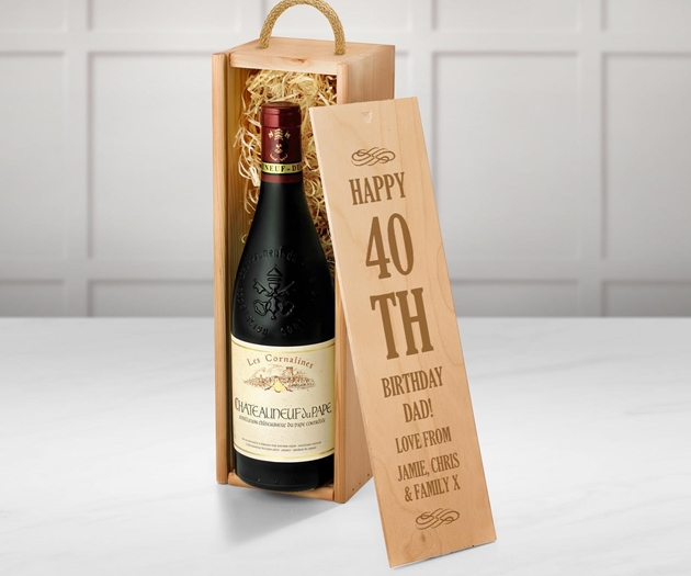 Birthday Châteauneuf-du-Pape Red Wine Gift Box With Engraved Personalised Lid